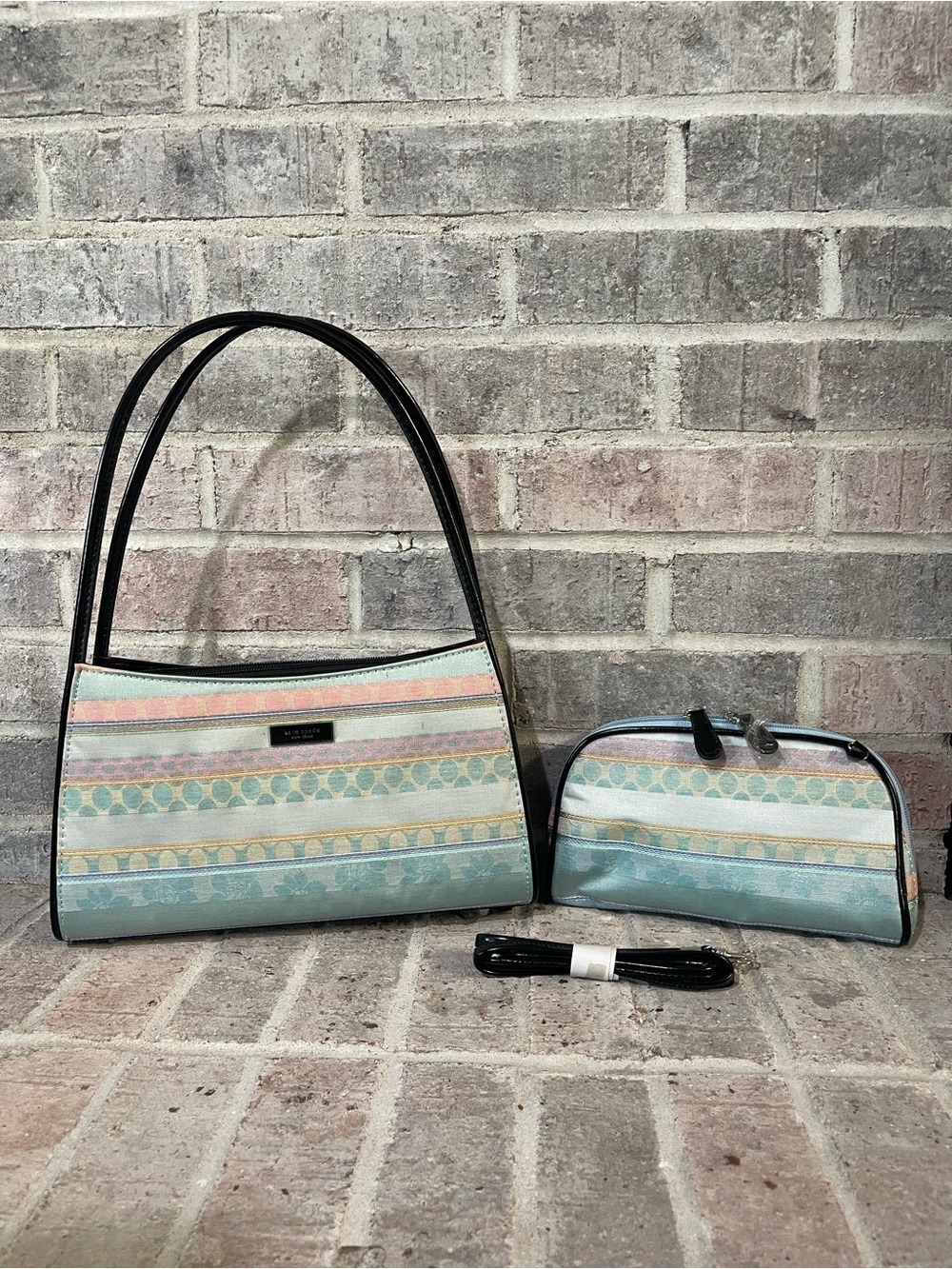 Multi-Stripe Shoulder Bag with Cosmetic Pouch